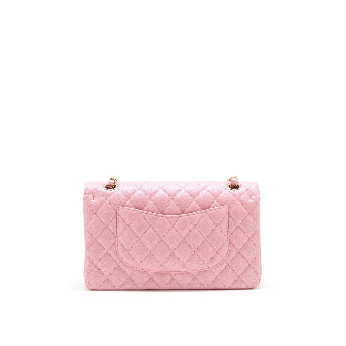 Chanel Iridescent Pearly Pink Medium Classic Double Flap Bag Caviar with L