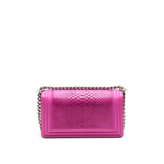 Chanel Medium Le Boy Flap Bag in Python Leather Pink with Brushed