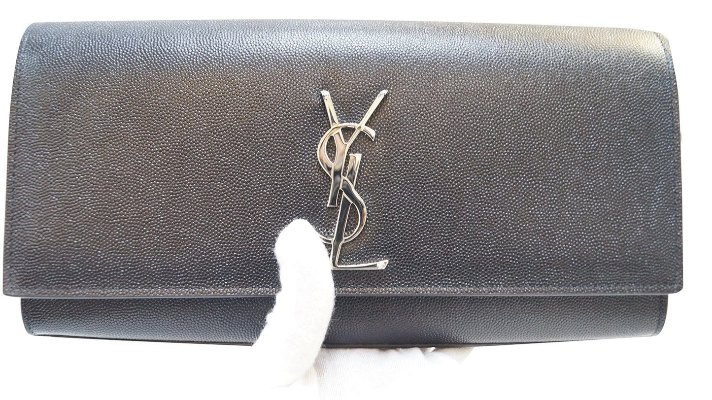 SAINT LAURENT Kate Black Leather Clutch