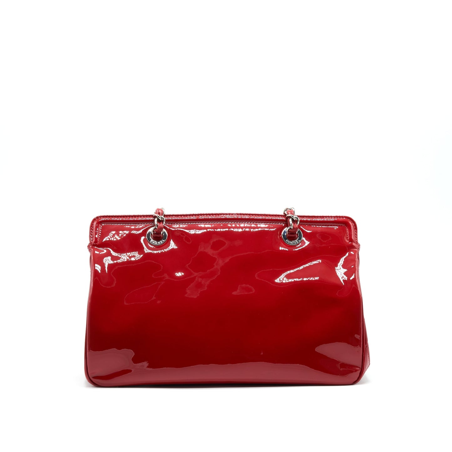 Chanel Patent Leather Tote Bag With Chain In Red