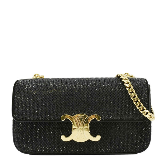 CELINE Triomphe Claude Suede Strass Shoulder Bag Black