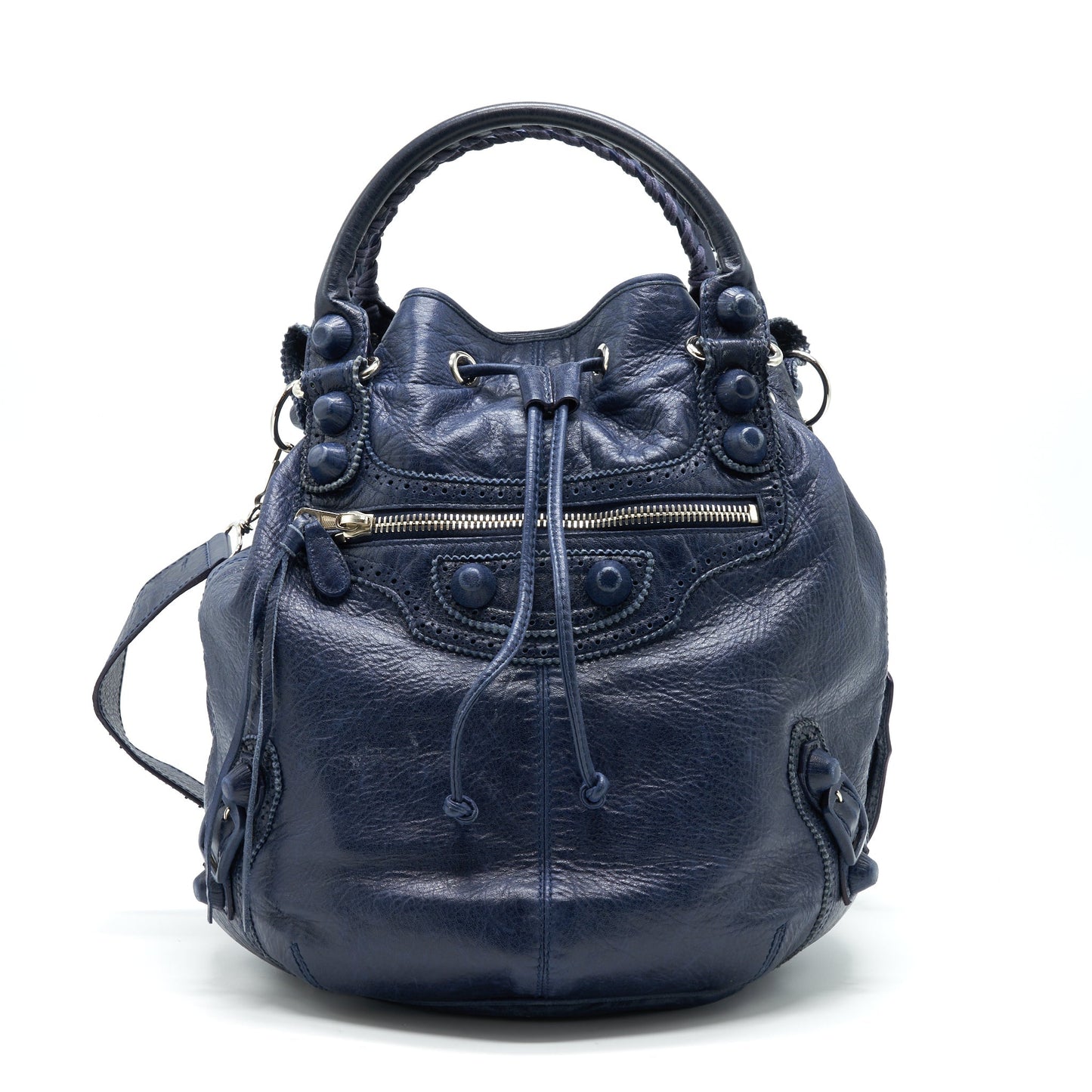 Balenciaga Giant Pompon Bucket Purse Navy