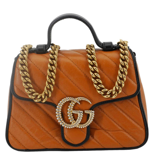 GUCCI Torchon Marmont Diagonal Leather Top Handle Shoulder Bag Brown 583571