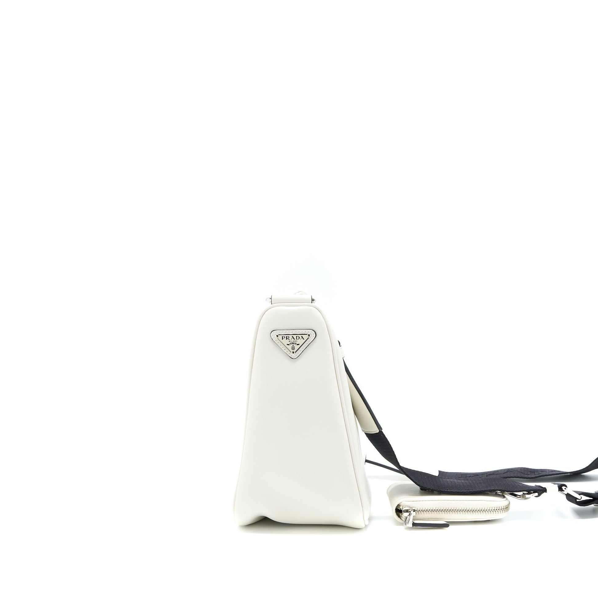 Prada Triangle Leather Shoulder Bag White SHW