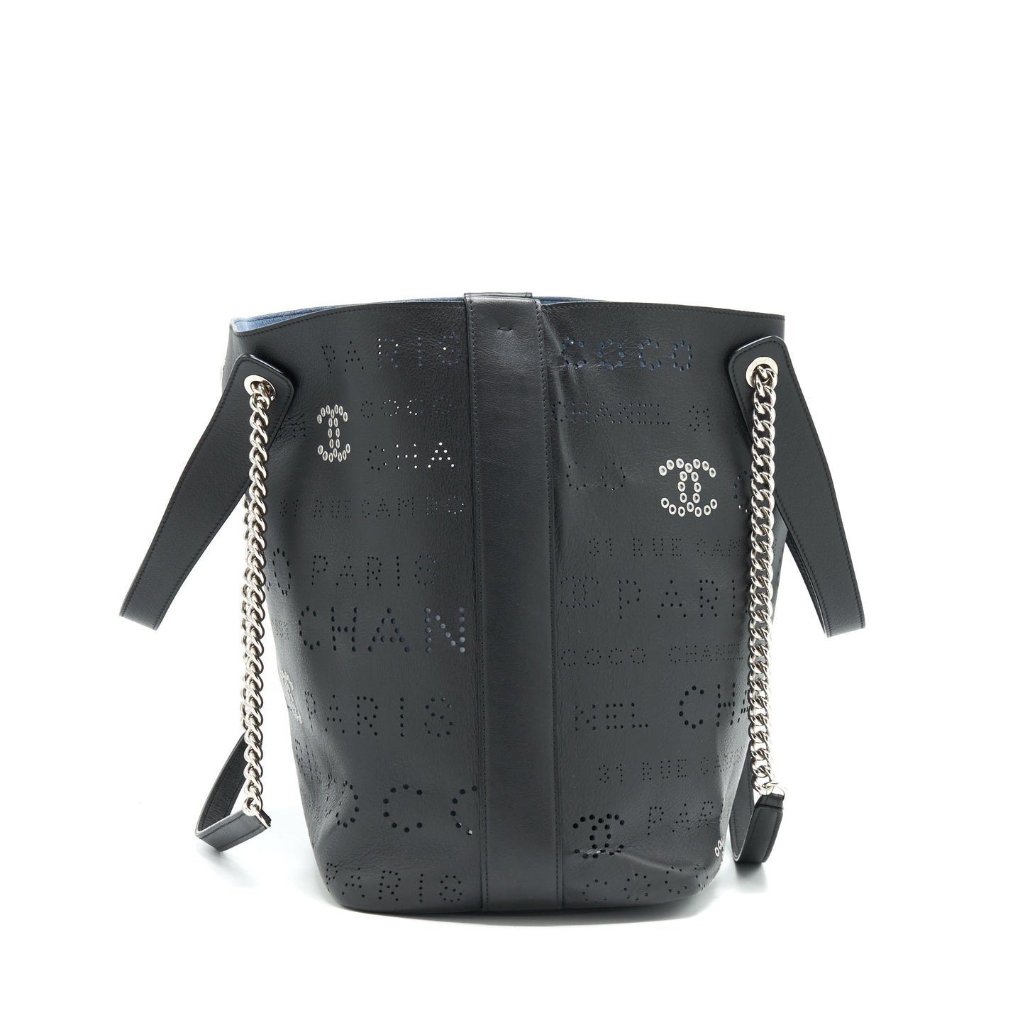 Chanel Eyelet Logo Calfskin Tote Bag Black/ Blue
