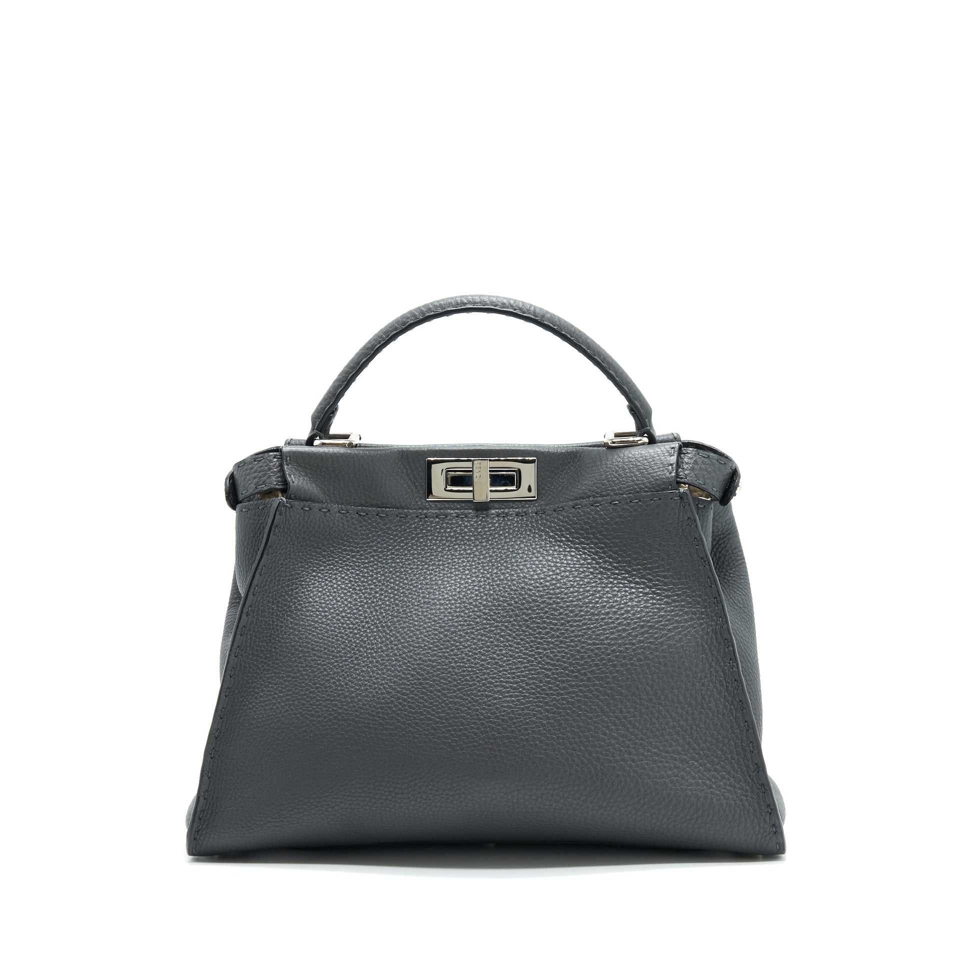 Fendi Grained Calfskin Medium Peekaboo Tote Purse Dark Grey
