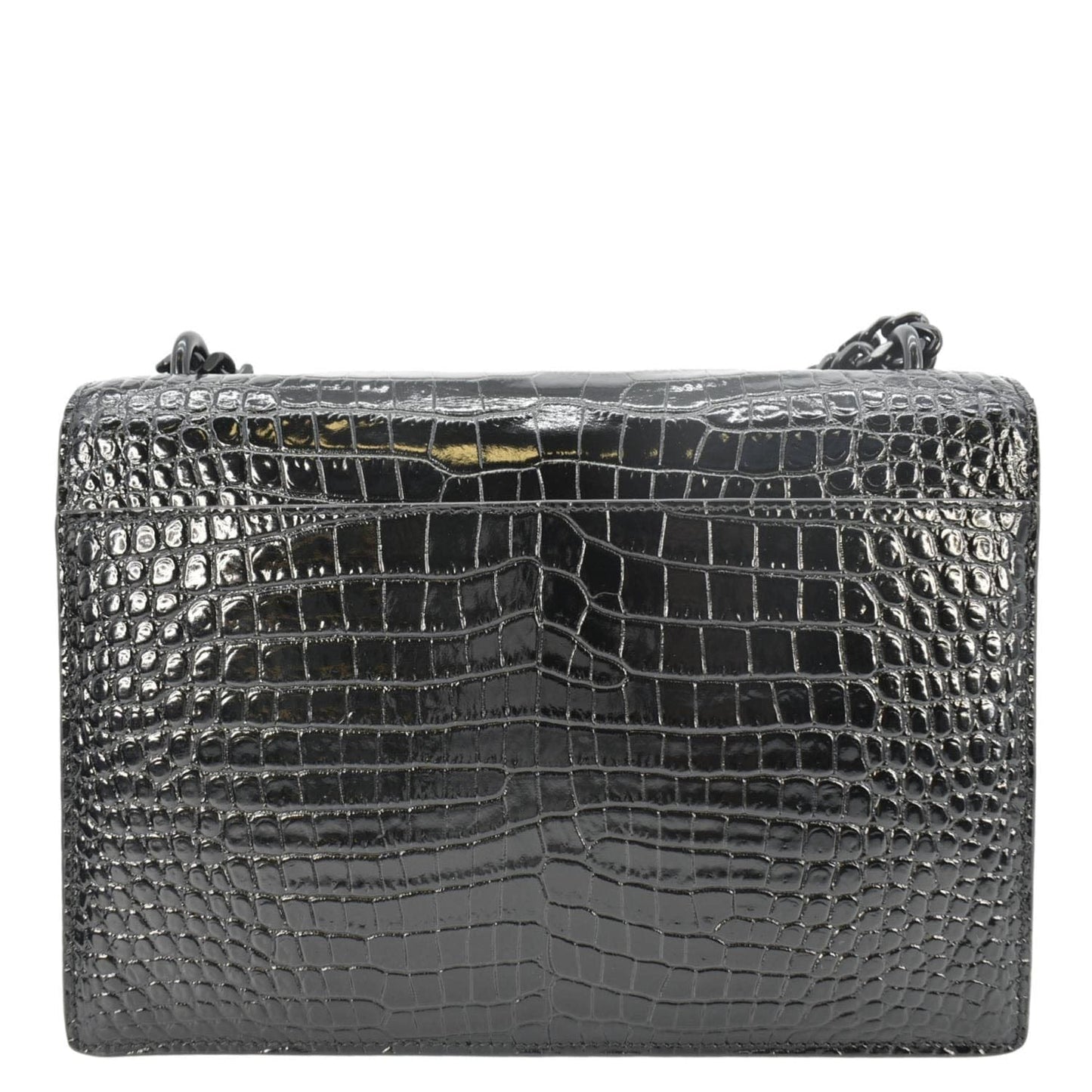 SAINT LAURENT Sunset Crocodile Leather Crossbody Bag Black