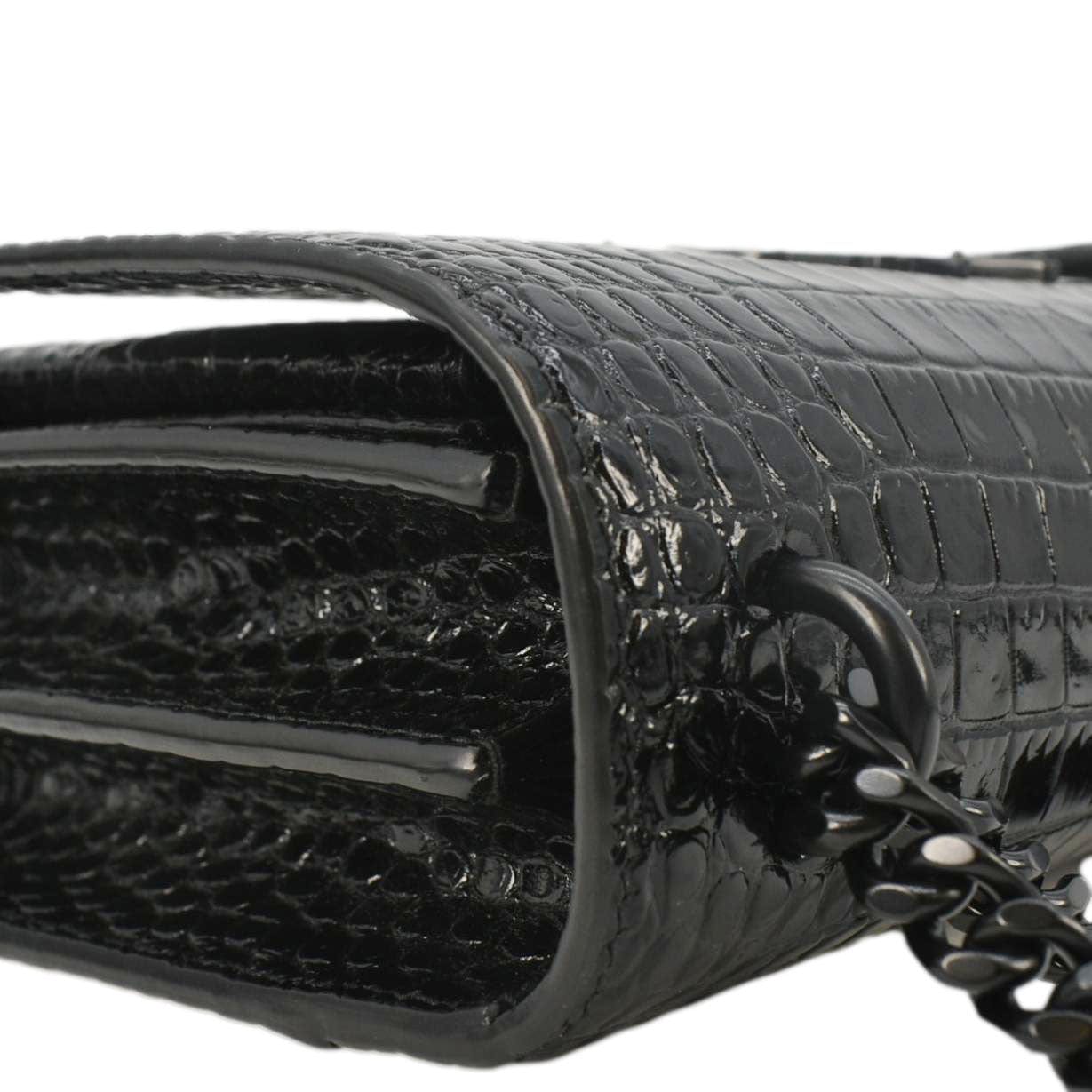 SAINT LAURENT Sunset Crocodile Leather Crossbody Bag Black