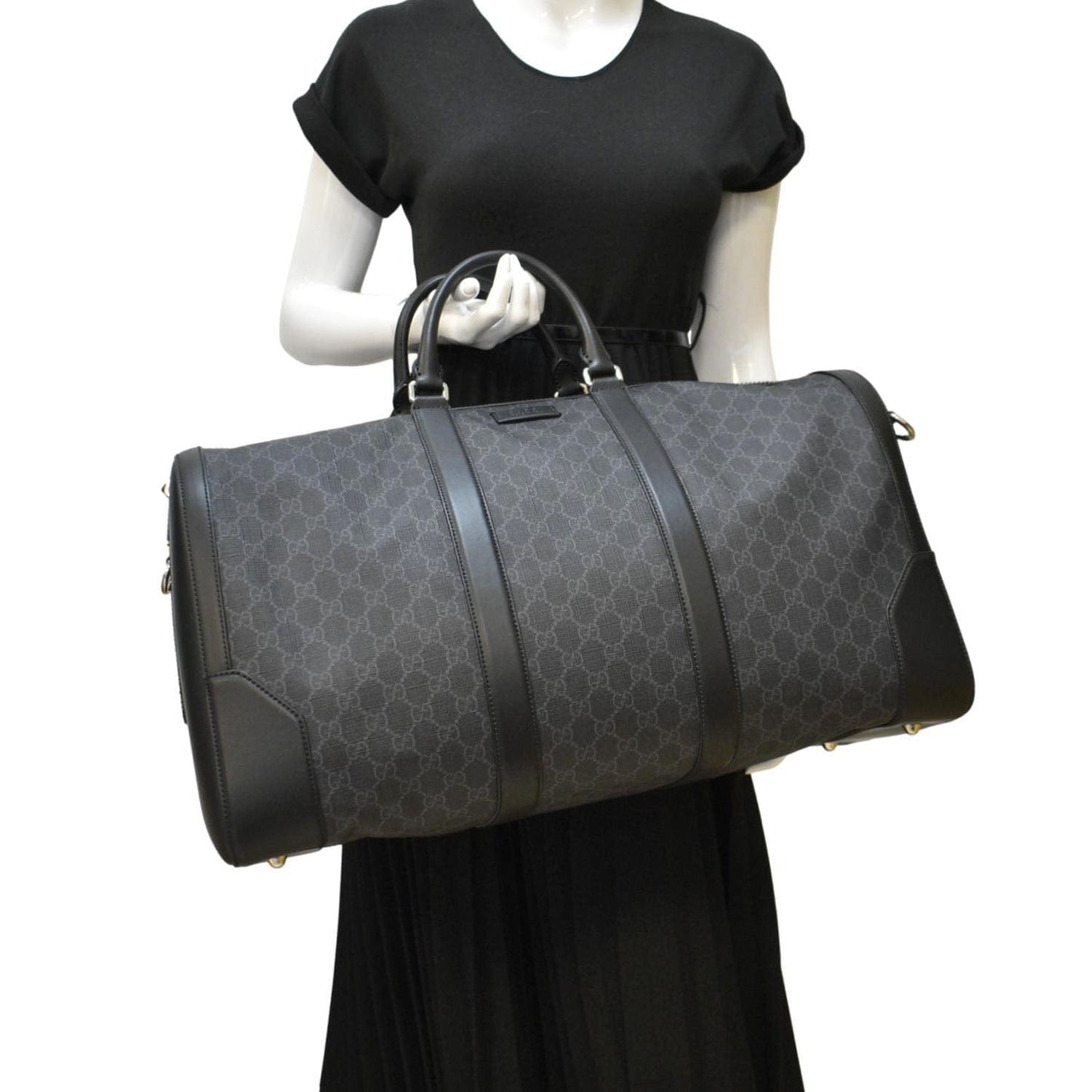 GUCCI Large Carry-On Soft GG Supreme Canvas Duffle Bag Black 478323