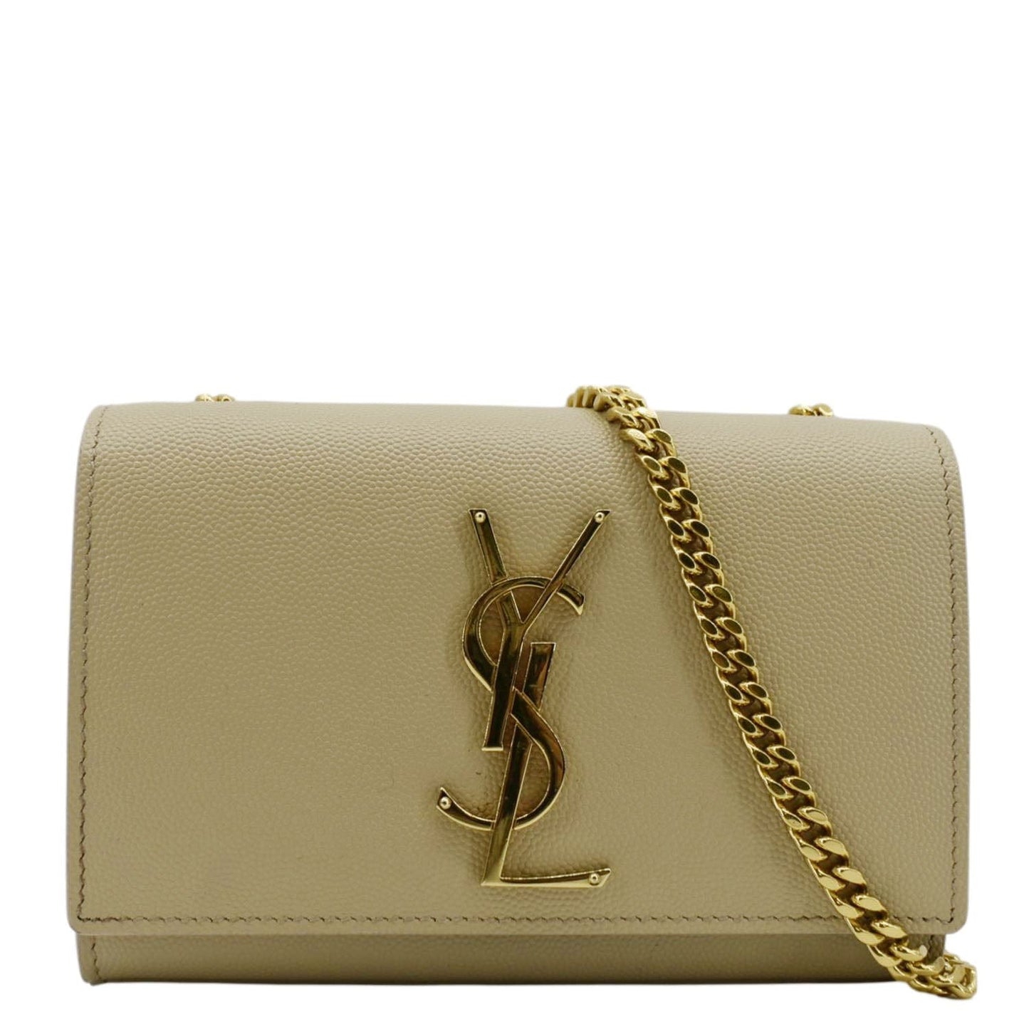 SAINT LAURENT Kate Leather Chain Clutch Crossbody Bag Cream