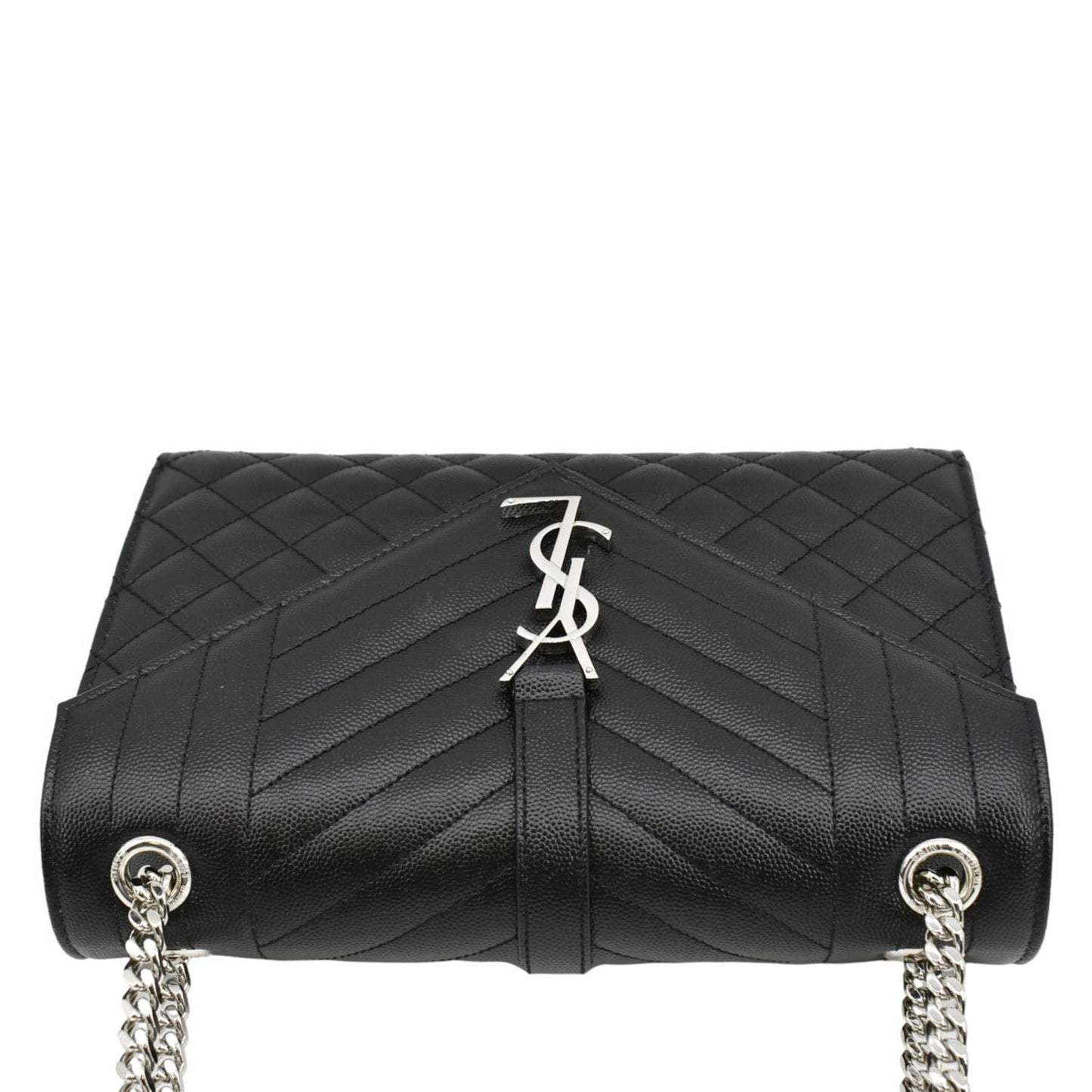 SAINT LAURENT Envelope Mix MatelassÃÂ© Chain Leather Shoulder Bag Black