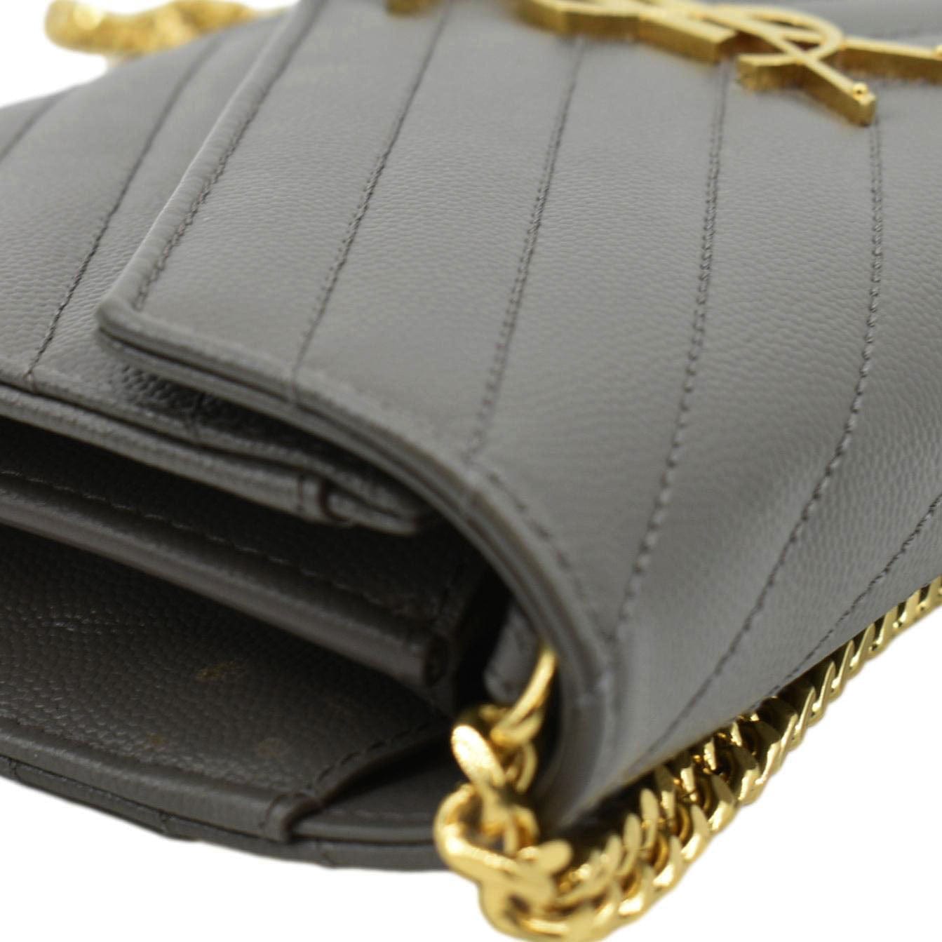 SAINT LAURENT Kate Leather Chain Clutch Crossbody Bag Grey