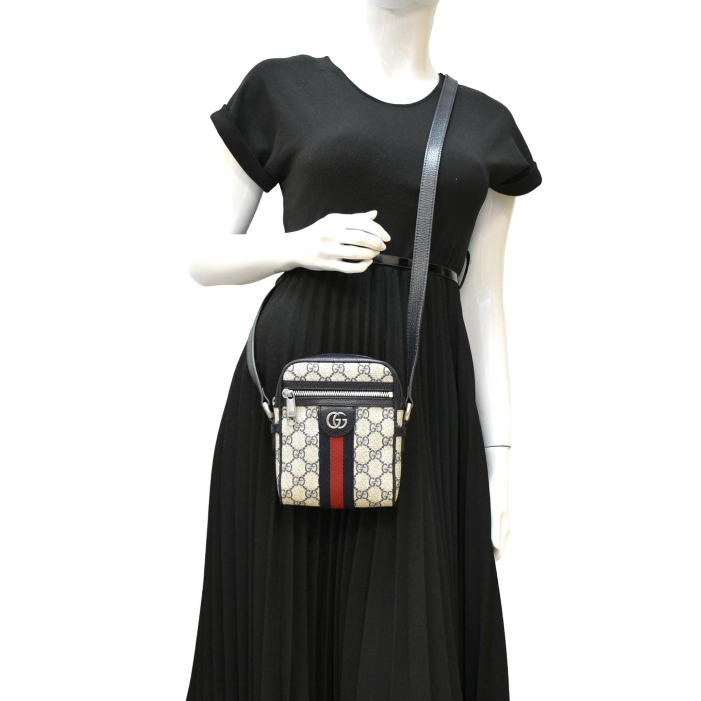 GUCCI Ophidia Small GG Canvas Messenger Bag Navy Blue 598127