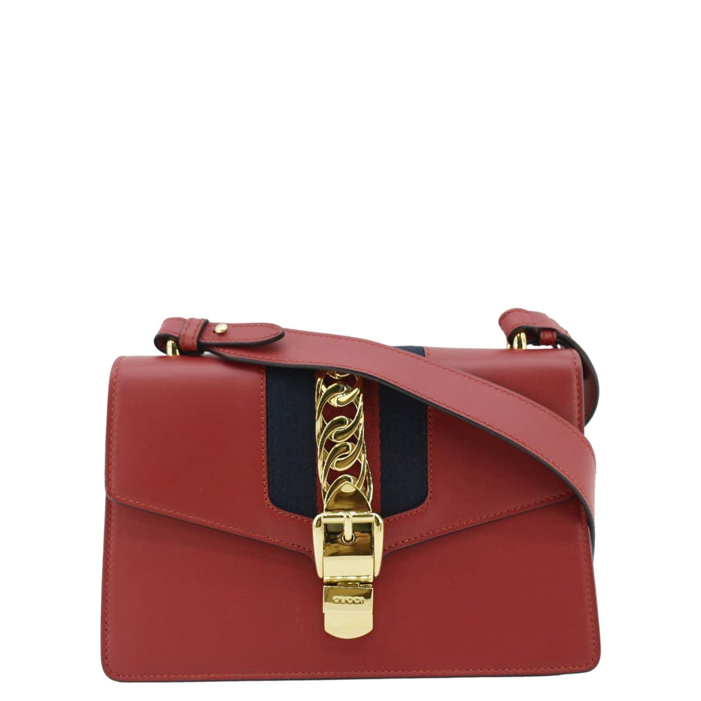 GUCCI Sylvie Small Web Leather Shoulder Bag Red