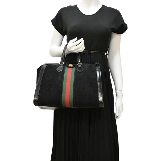 GUCCI Ophidia Medium Web Suede Tote Bag Black 524537