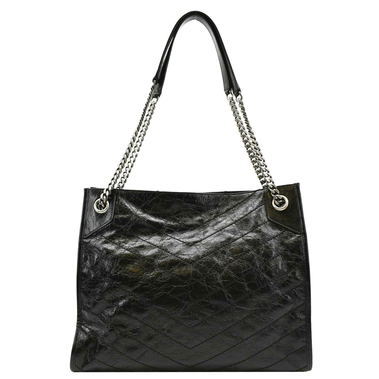 SAINT LAURENT Niki Medium Crinkle Leather Shoulder Bag Black