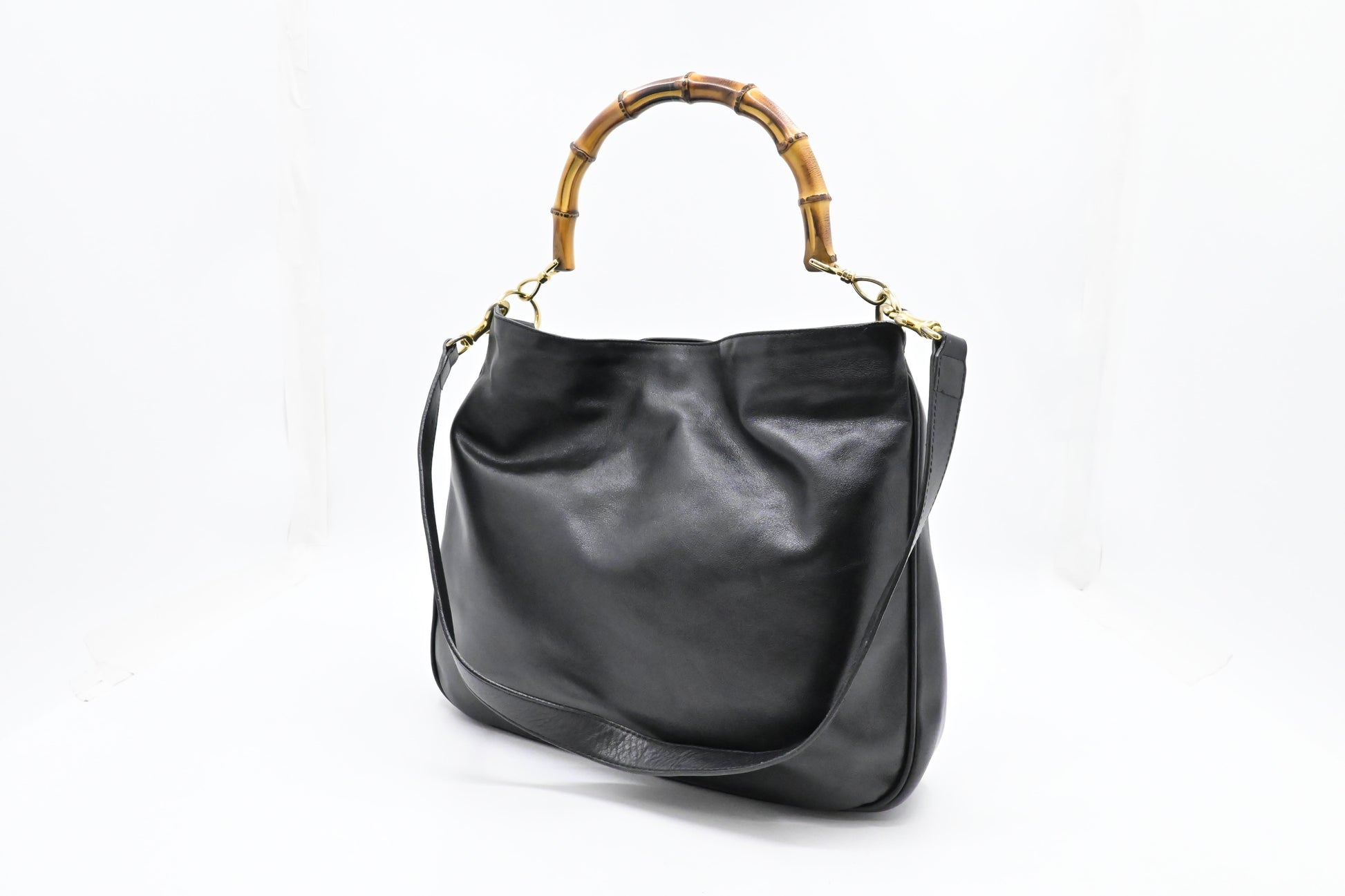 Gucci 2-Way Bamboo Tote Bag in Black Leather