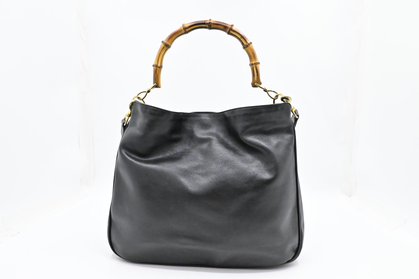 Gucci 2-Way Bamboo Tote Bag in Black Leather