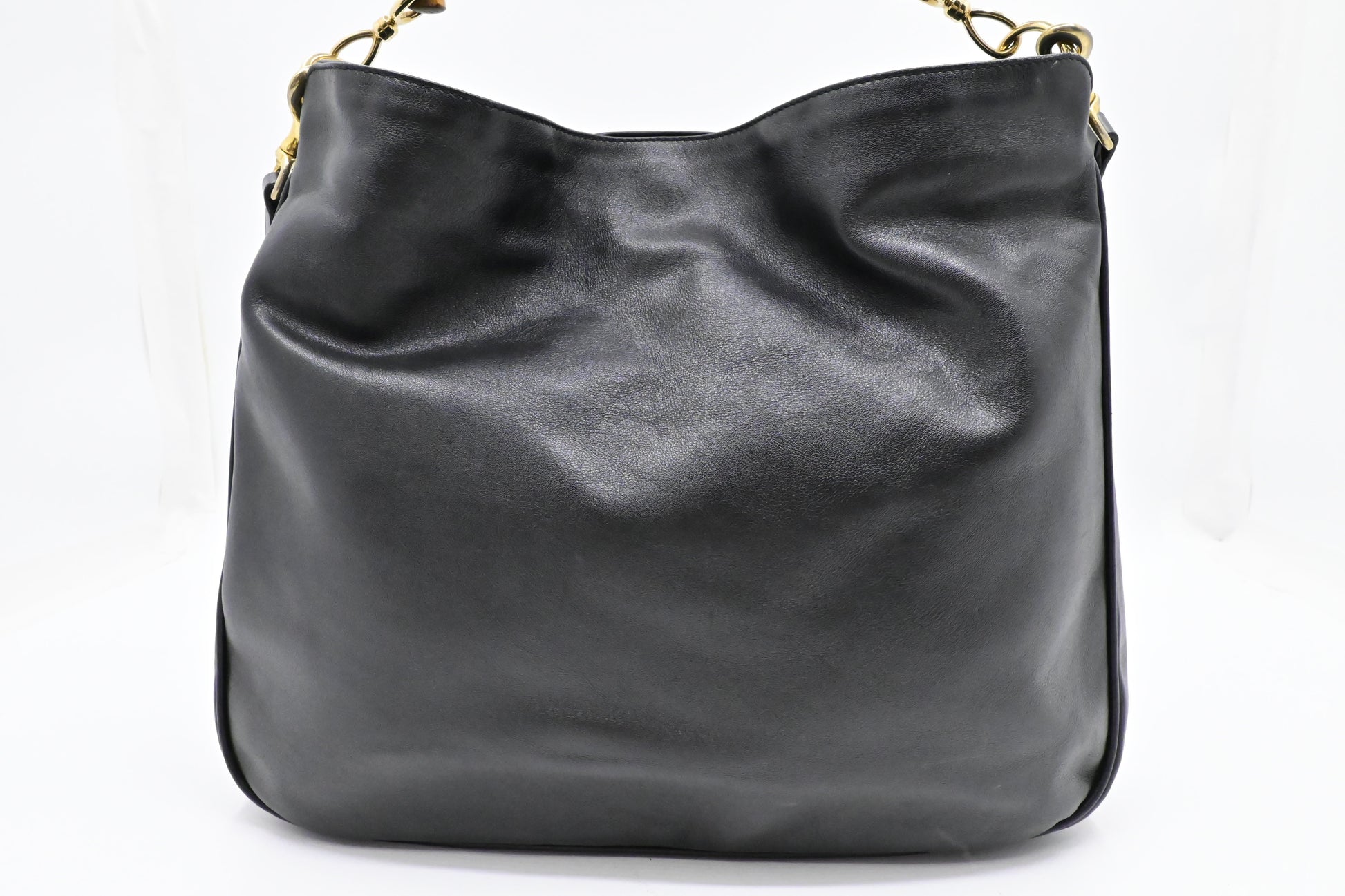 Gucci 2-Way Bamboo Tote Bag in Black Leather