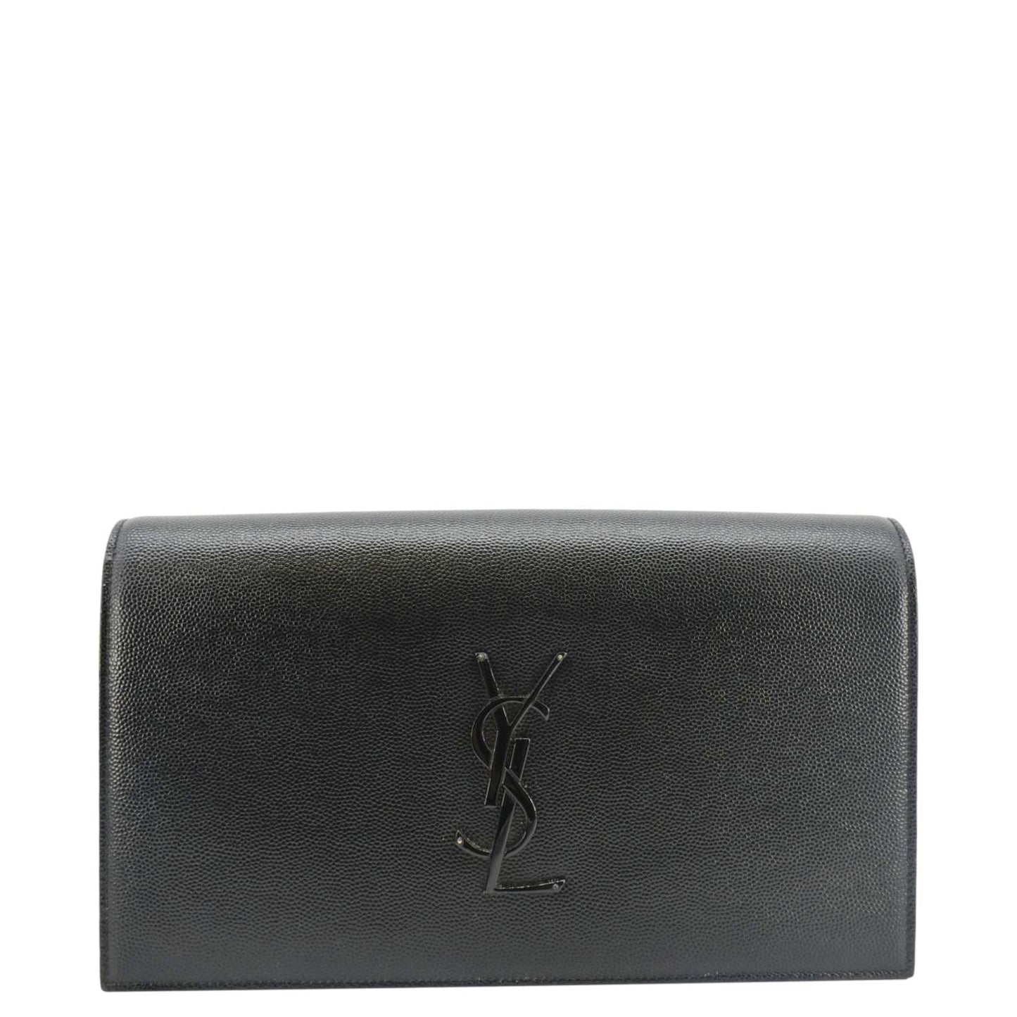 SAINT LAURENT Kate Grained Leather Clutch Black
