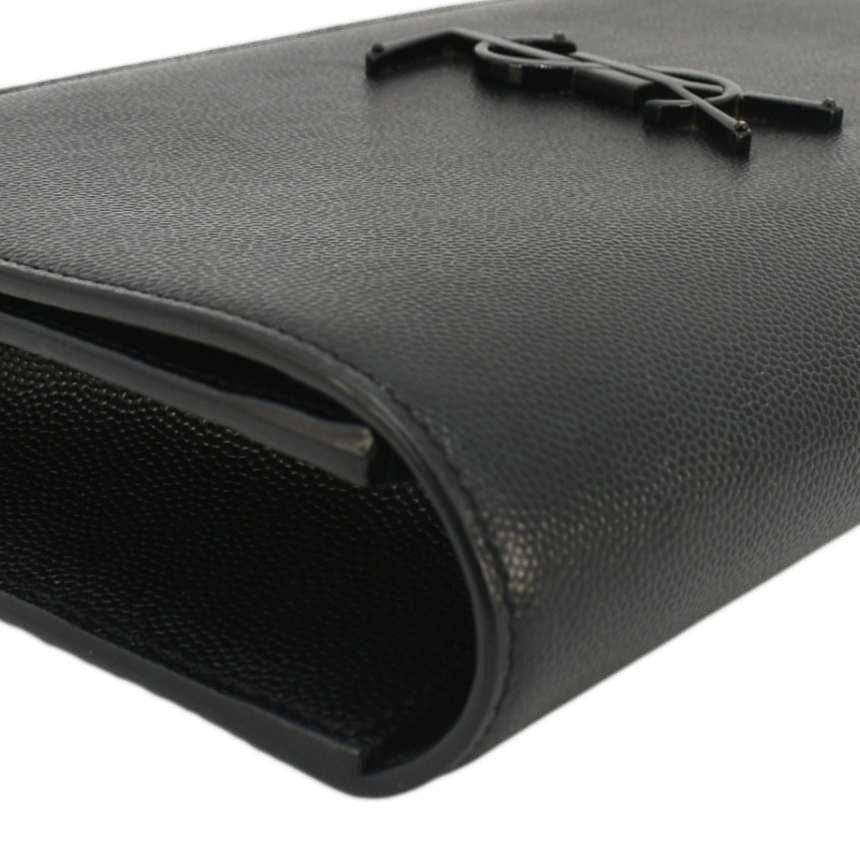 SAINT LAURENT Kate Grained Leather Clutch Black