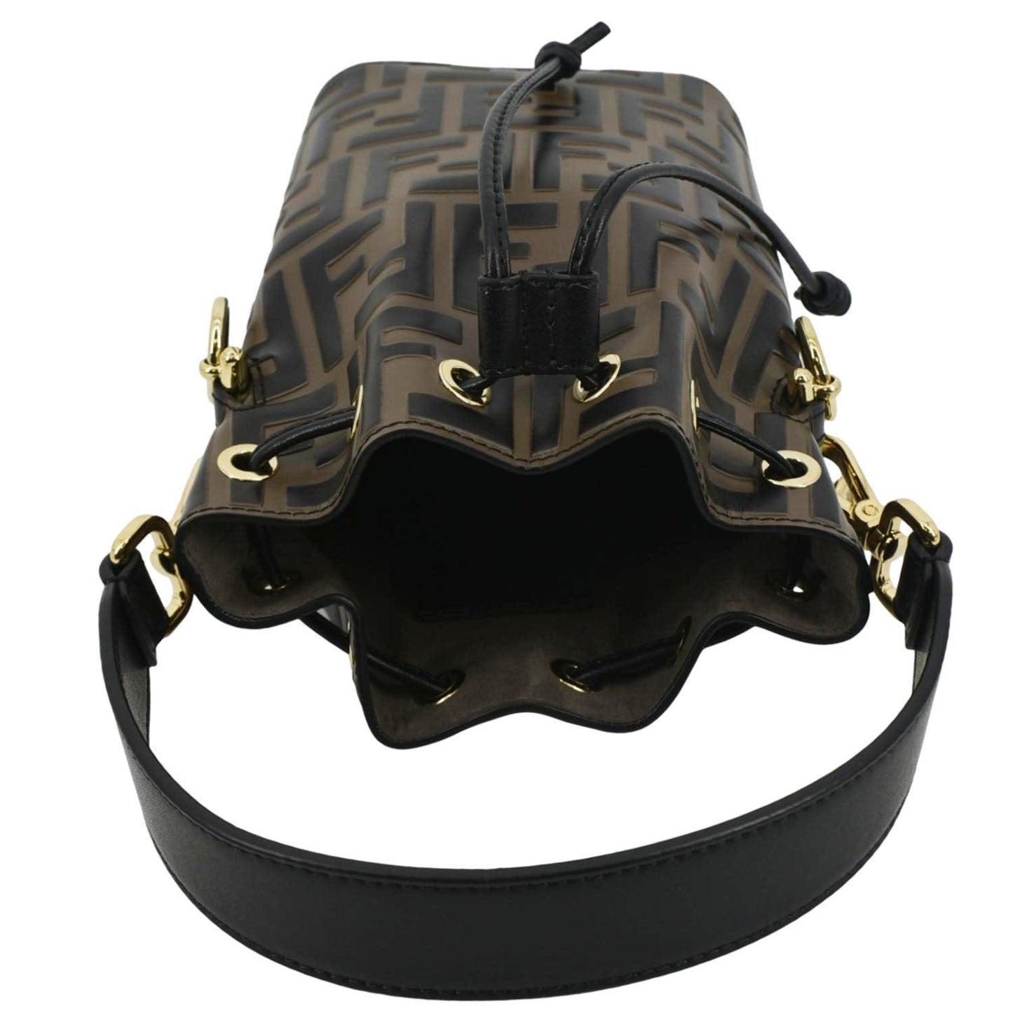 FENDI Mini Mon Tresor Leather Bucket Crossbody Bag Brown