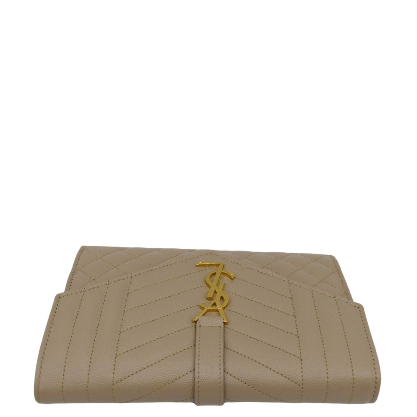 SAINT LAURENT Envelope Flap Matelasse Leather Shoulder Bag Beige
