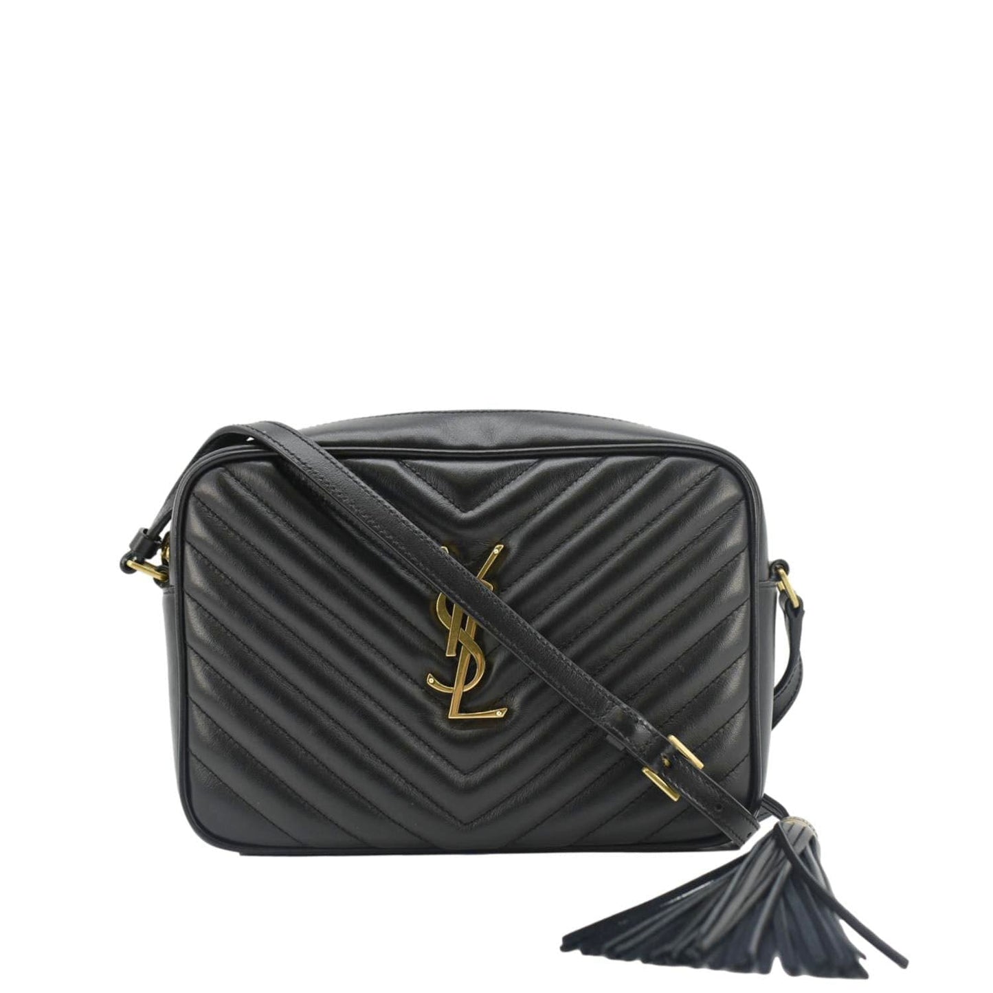 SAINT LAURENT Lou Medium Quilted Leather Camera Crossbody Bag Black