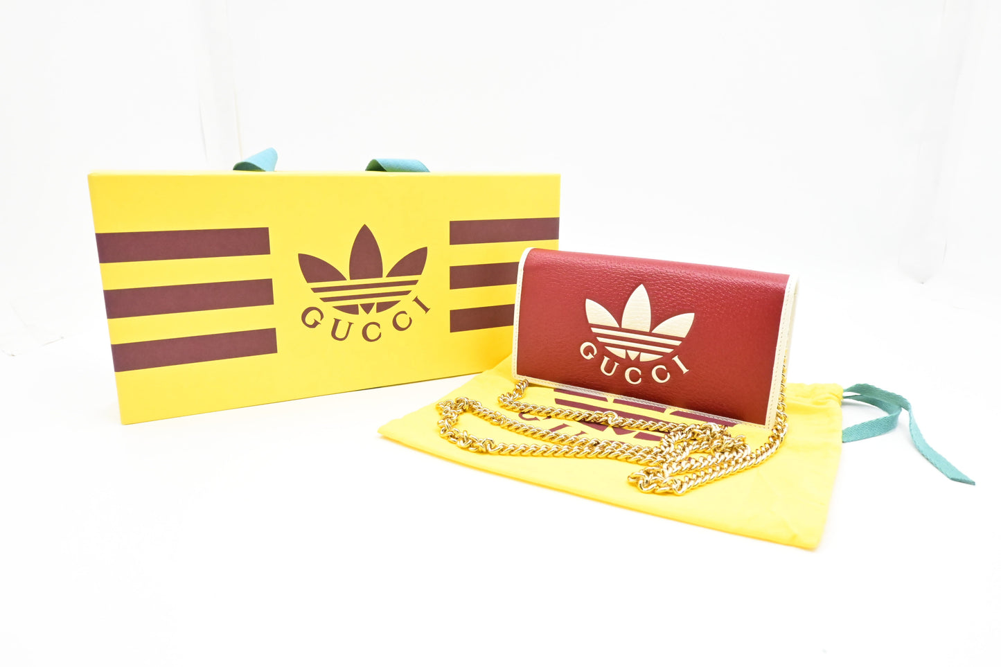 Gucci x Adidas Long Wallet on Chain in Red and White Leather