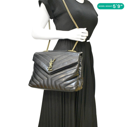 SAINT LAURENT Loulou Medium Quilted Leather Crossbody Bag Black
