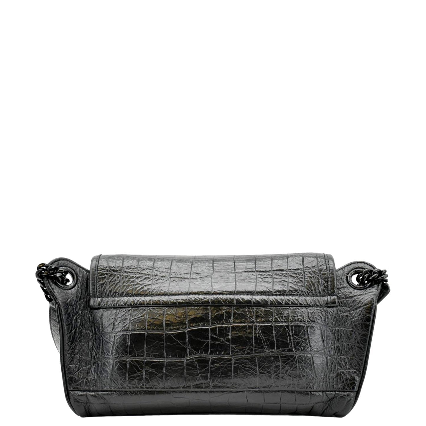 SAINT LAURENT Niki Baby Crocodile Leather Chain Shoulder Bag Black