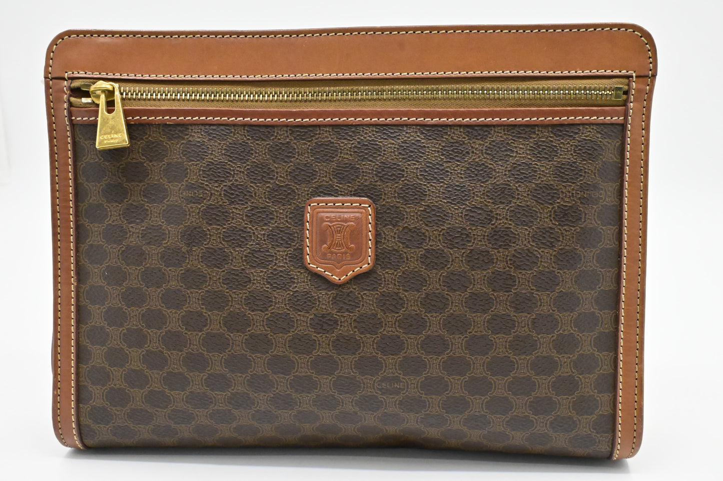 Celine Pouch in Brown Macadam Canvas