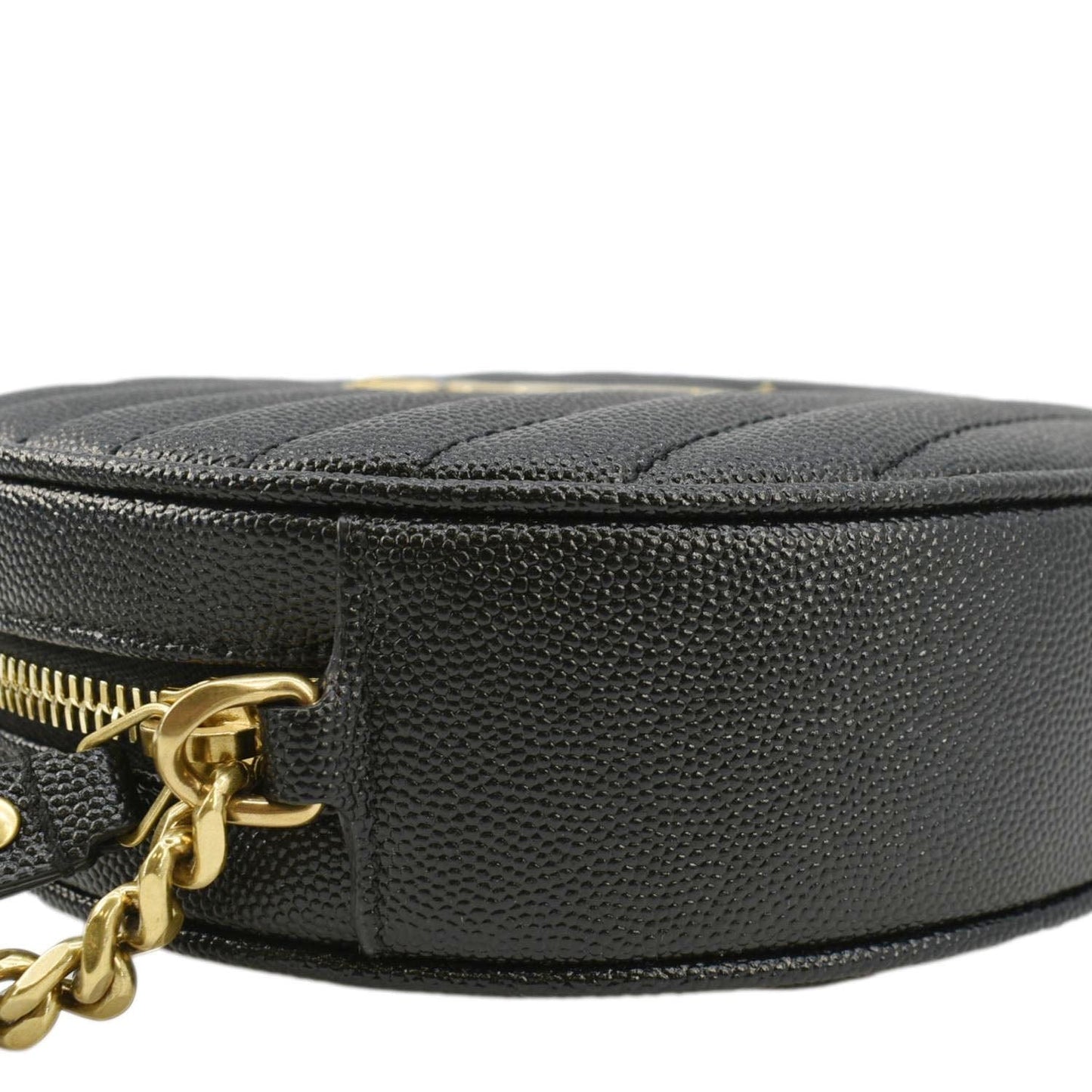 SAINT LAURENT Vinyle Round Chevron Leather Camera Crossbody Bag Black