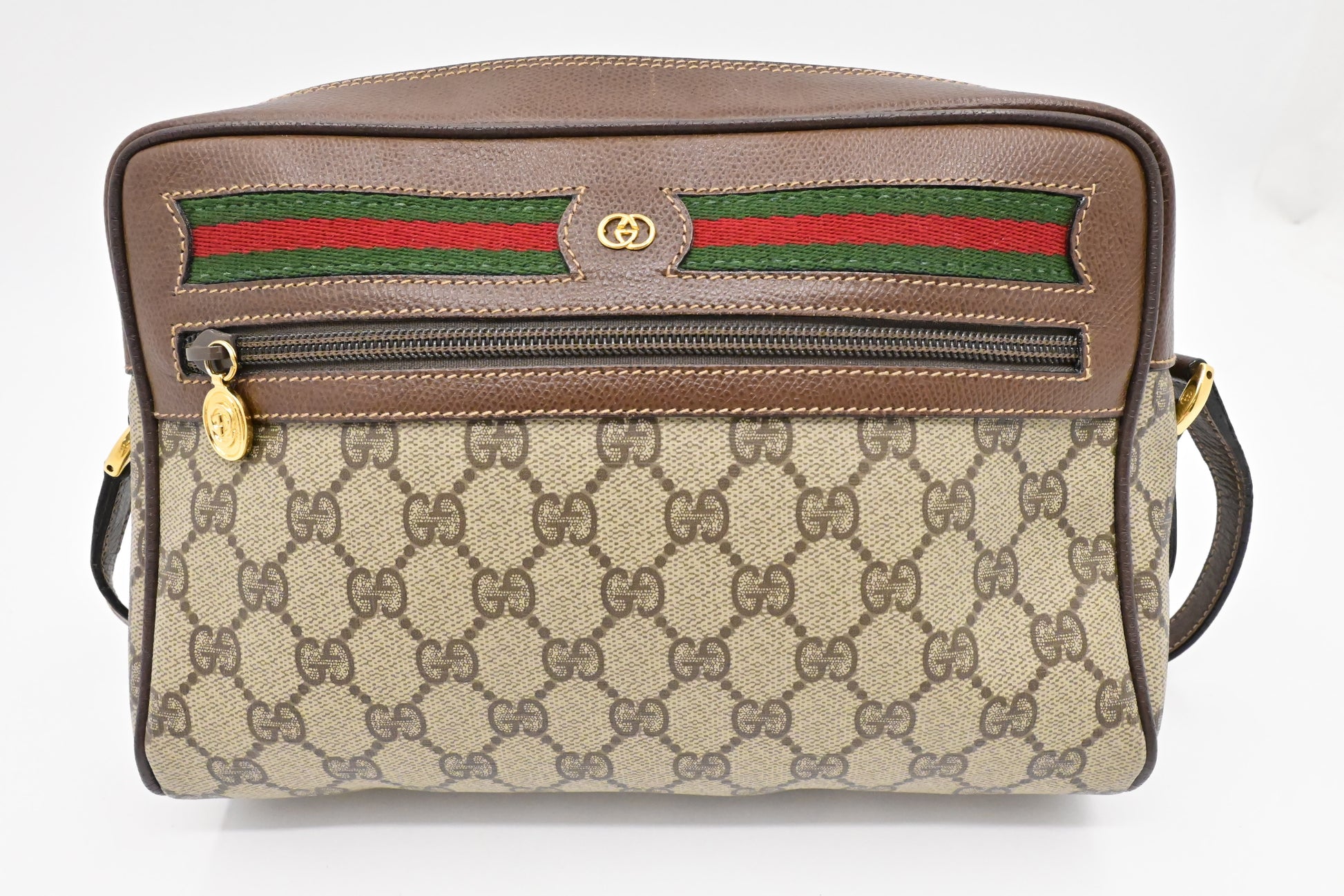 Gucci Crossbody Bag in GG Supreme Canvas & Brown Leather