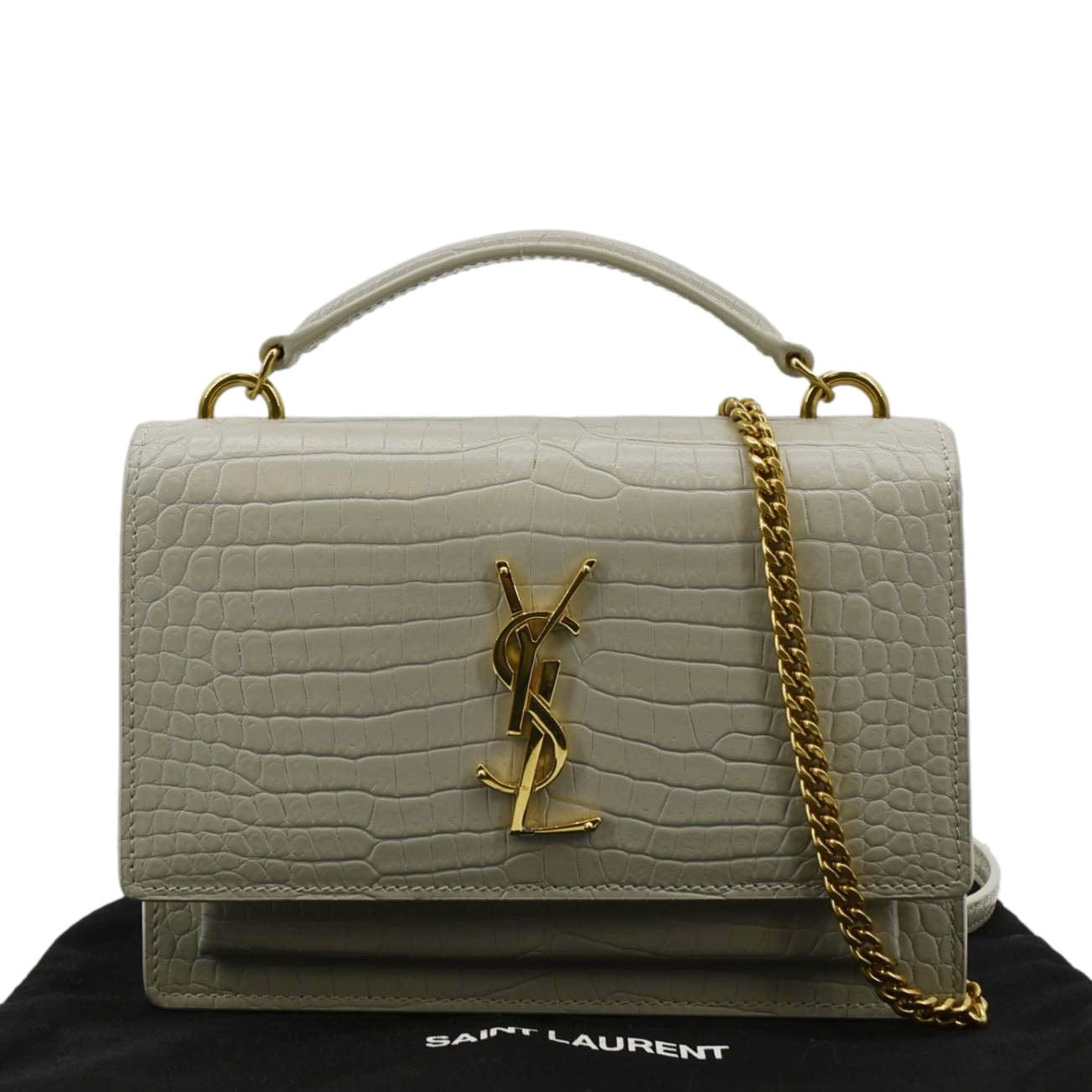 SAINT LAURENT Sunset Crocodile Embossed Leather Crossbody Bag Ivory