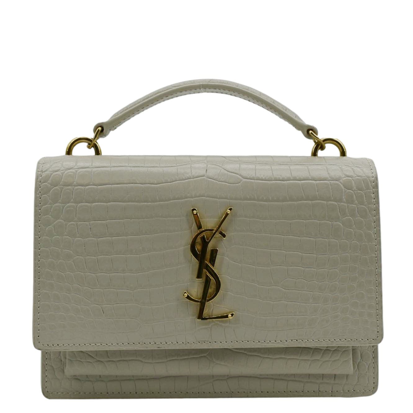 SAINT LAURENT Sunset Crocodile Embossed Leather Crossbody Bag Ivory