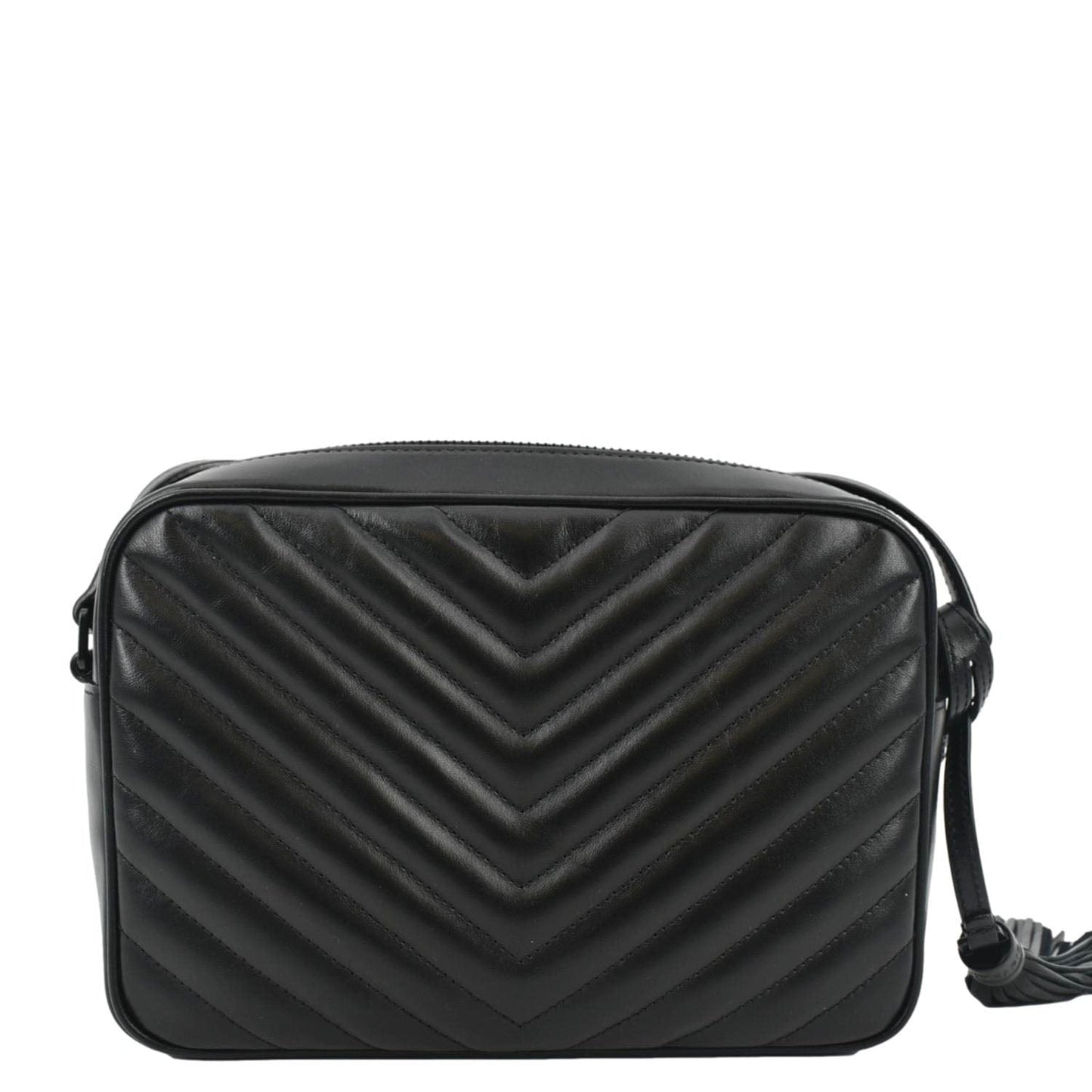 SAINT LAURENT Lou Chevron Leather Camera Crossbody Bag Black