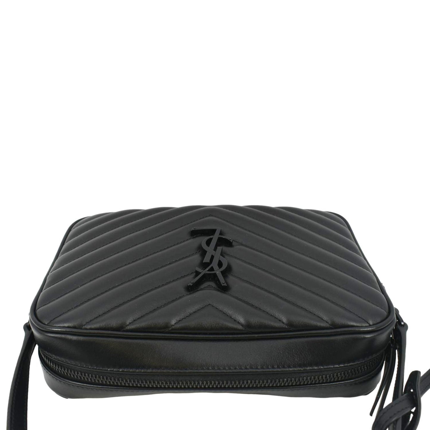 SAINT LAURENT Lou Chevron Leather Camera Crossbody Bag Black