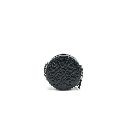 CHANEL Camellia Round Clutch With Chain Black
