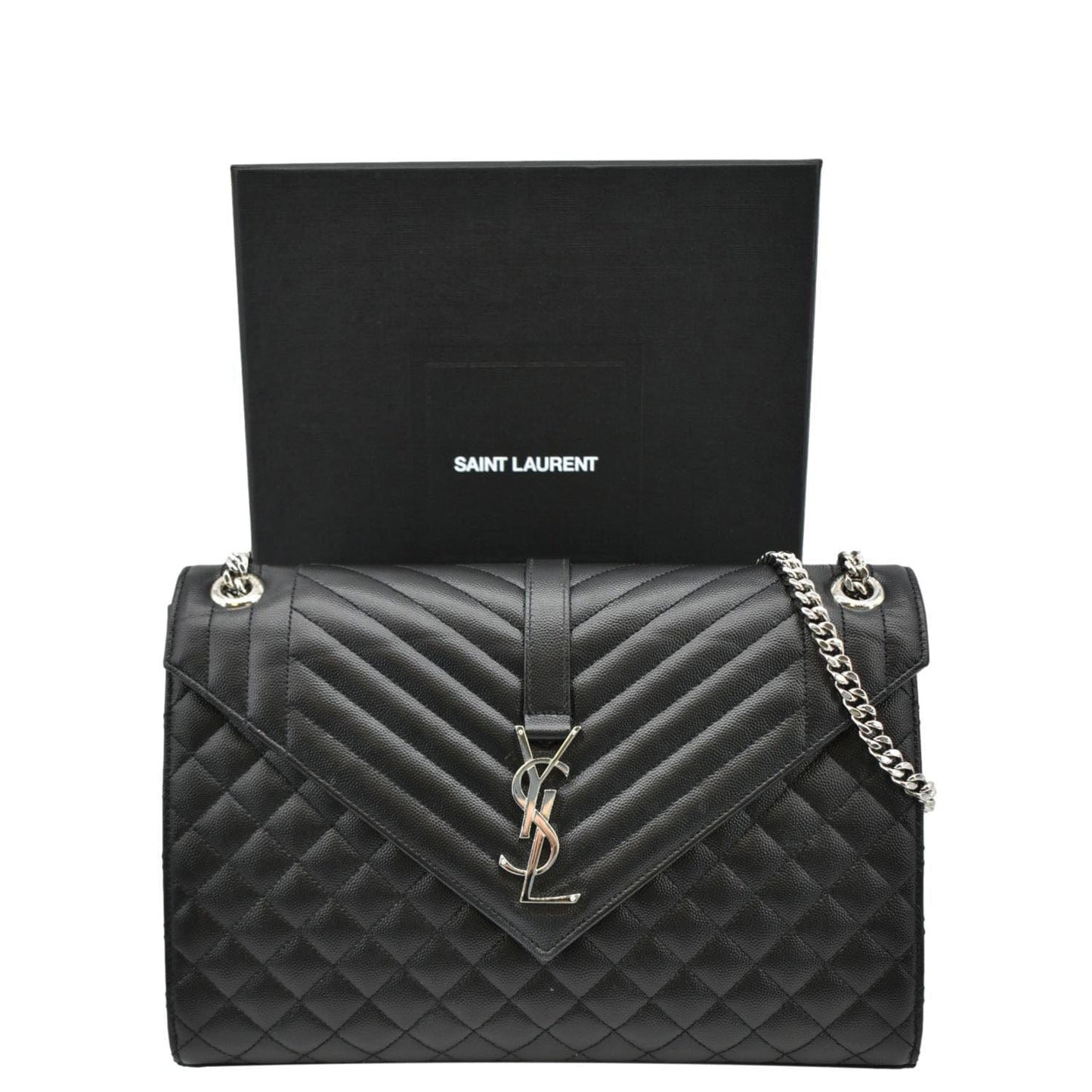 SAINT LAURENT Large Envelope Mix Matelasse Leather Chain Shoulder Bag Black