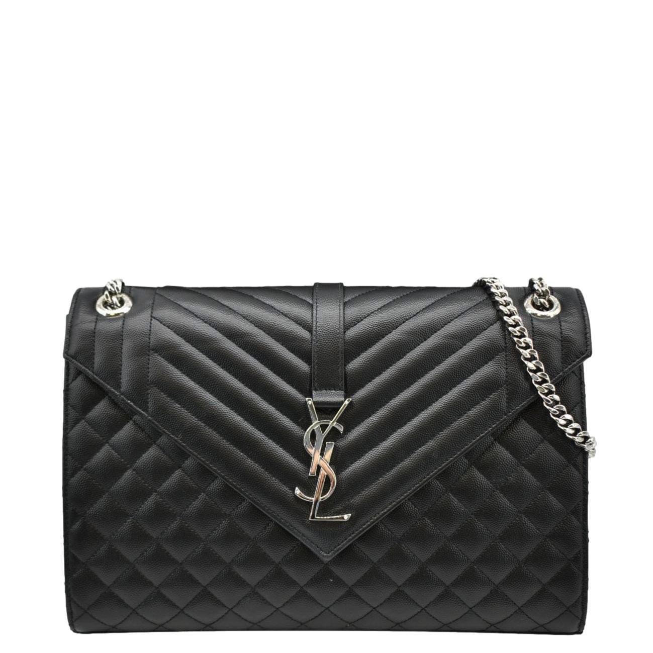 SAINT LAURENT Large Envelope Mix Matelasse Leather Chain Shoulder Bag Black