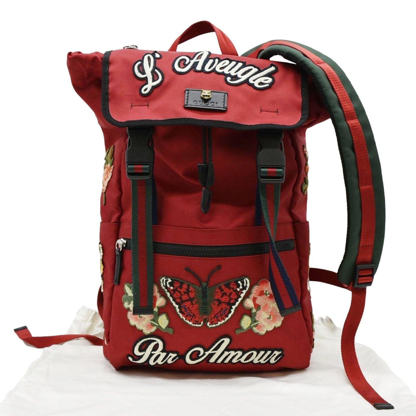 GUCCI Techno Embroidered Canvas Web Backpack Bag Red 450982
