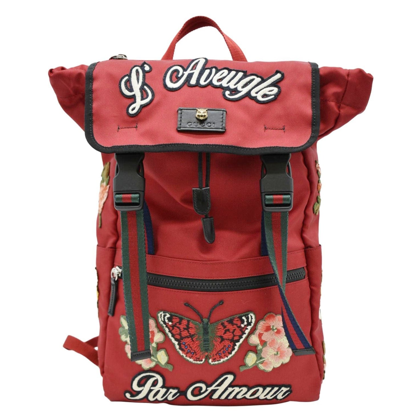 GUCCI Techno Embroidered Canvas Web Backpack Bag Red 450982