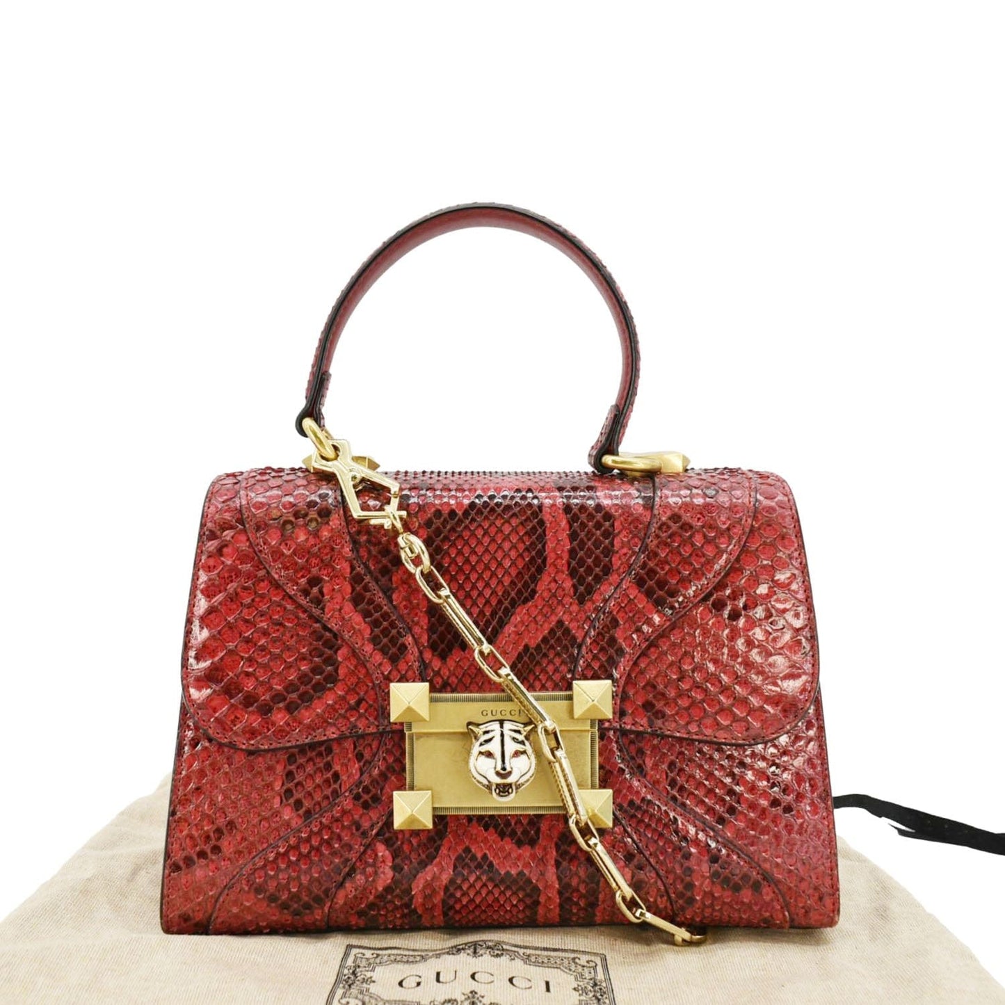 GUCCI Python Osiride Small Leather Top Handle Shoulder Bag Red 497996