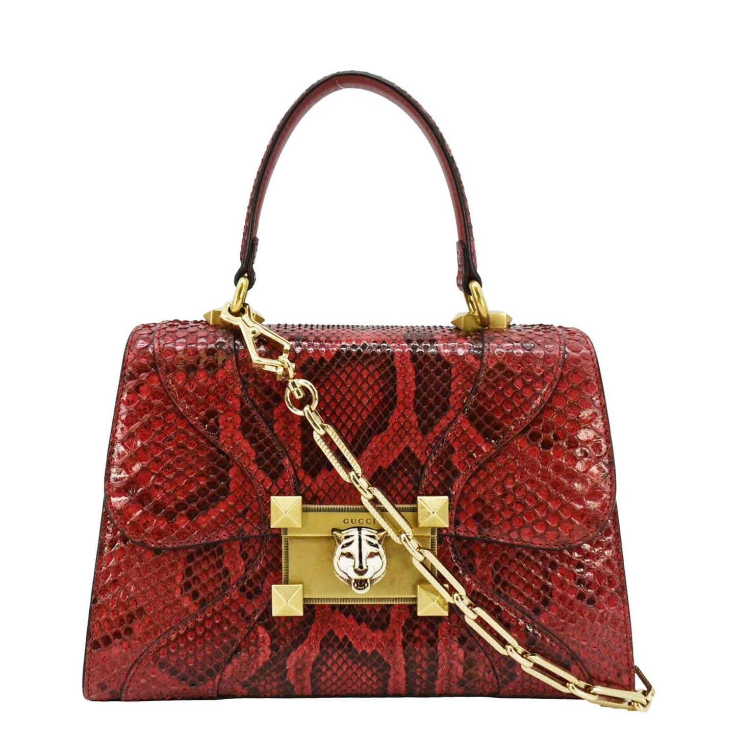 GUCCI Python Osiride Small Leather Top Handle Shoulder Bag Red 497996