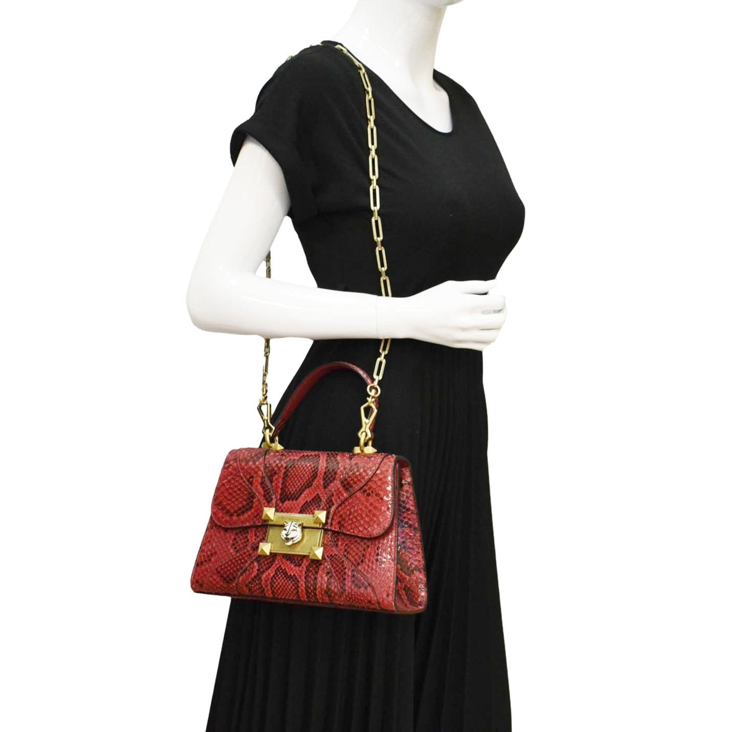 GUCCI Python Osiride Small Leather Top Handle Shoulder Bag Red 497996