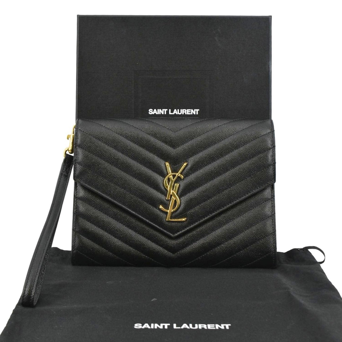 SAINT LAURENT Clutch Medium Matelasse Leather Pouch Black