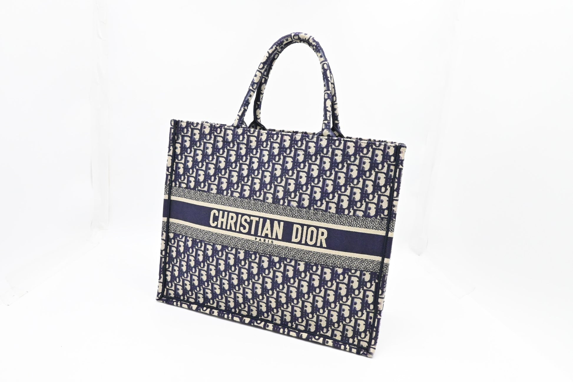 Dior Large Book Tote in Navy Oblique Embroidery Canvas