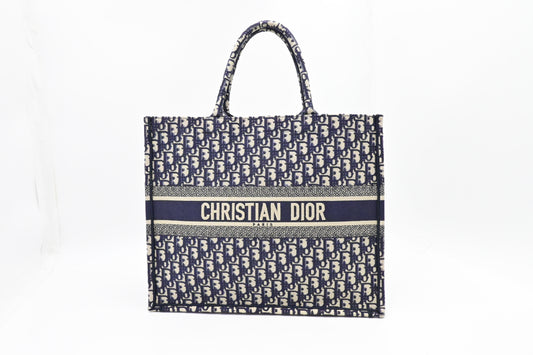 Dior Large Book Tote in Navy Oblique Embroidery Canvas