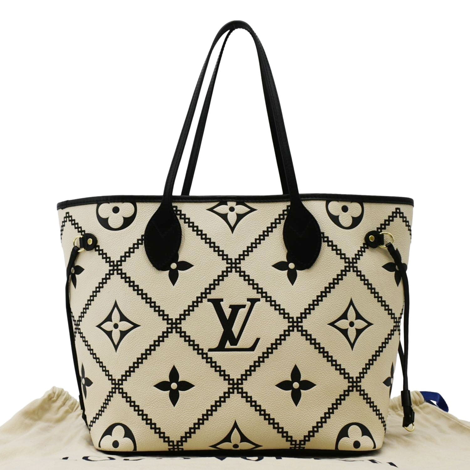 LOUIS VUITTON Broderies Neverfull MM Giant Empreinte Monogram Tote Bag Cream